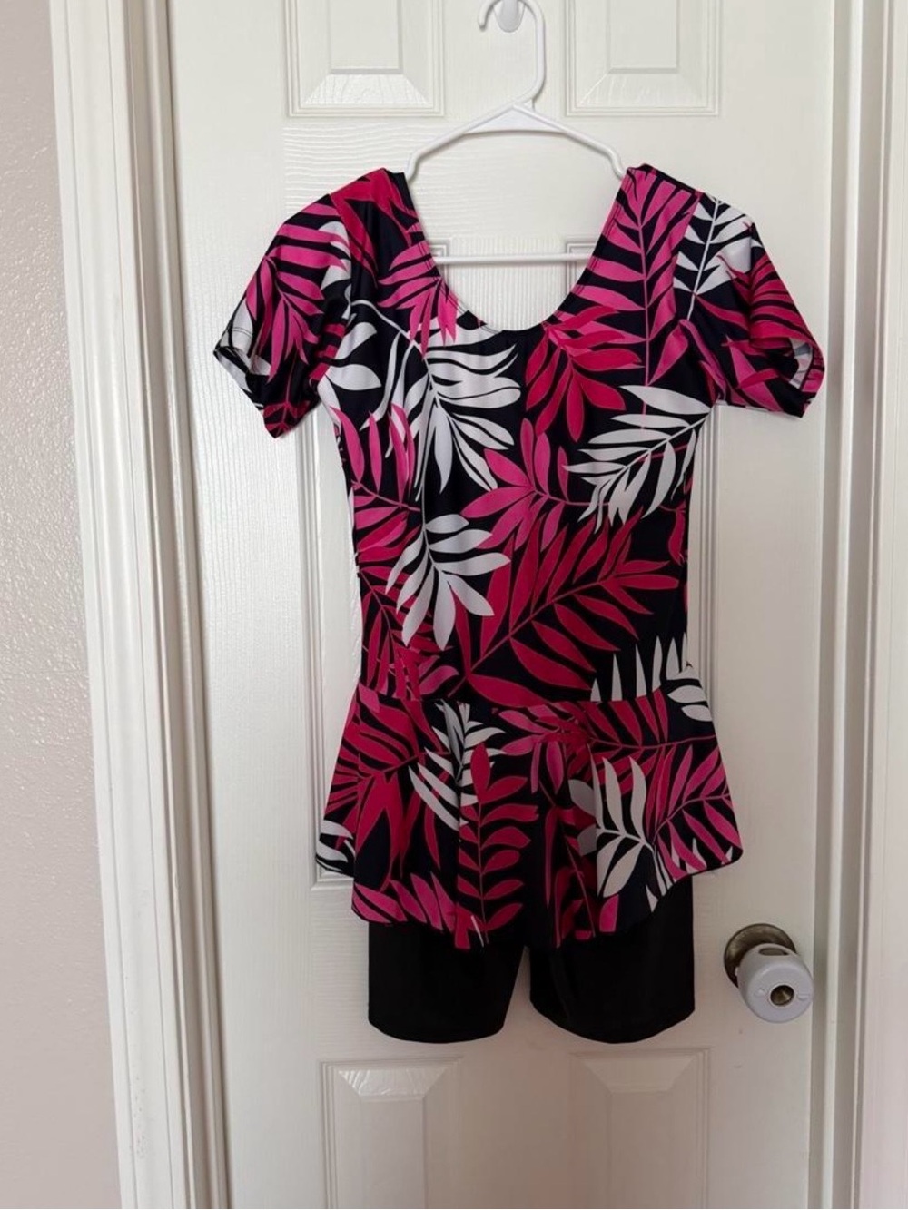 Pink Leaf Print One-Piece Swimdress